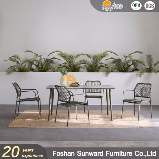 Offre spéciale loisirs hôtel Patio corde en aluminium Table chaise ensemble meubles de jardin en plein air